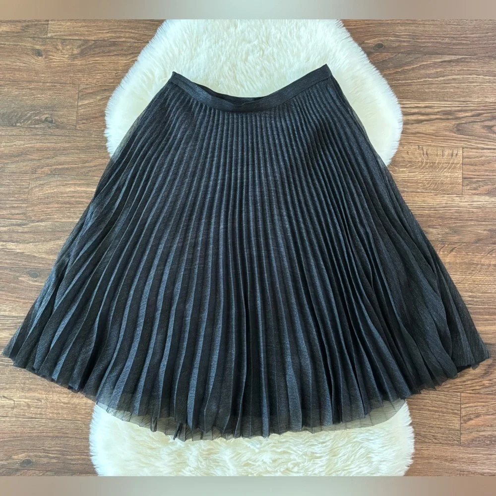 Anine Bing Black Lovisa Pleated Metallic Midi Skirt